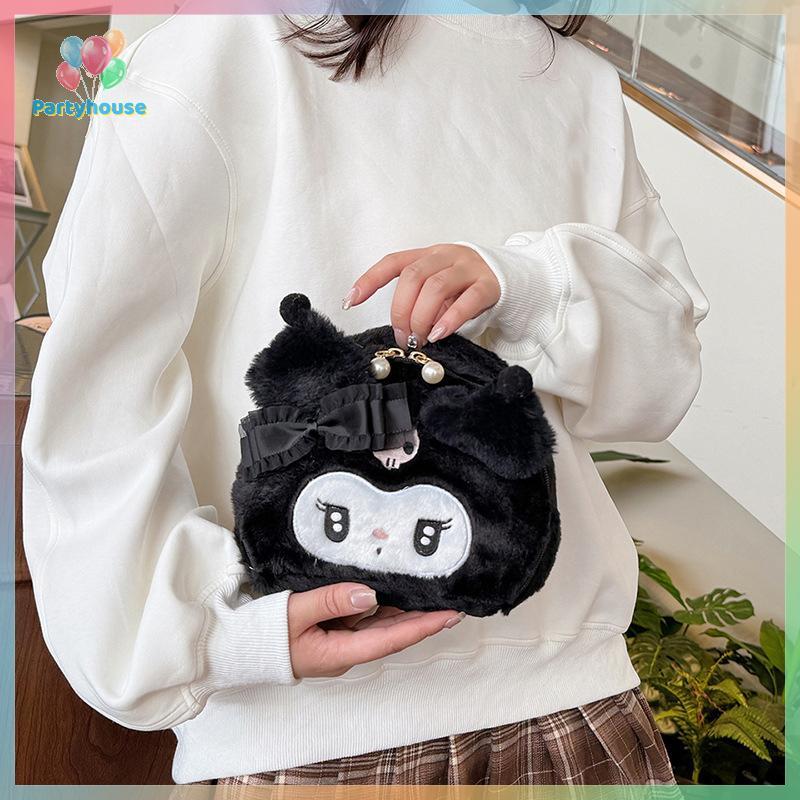 UVIG> Kawaii Sanrio Plush Kuromi Melody Make Up กระเป๋าเครื่องสําอางการ์ตูนขนาดใหญ่ความจุกระเป๋ากระเ