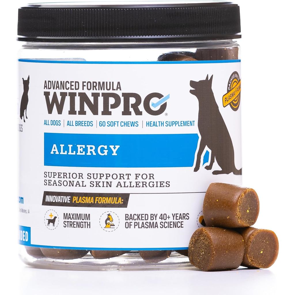 WINPRO Dog Allergy Relief Chews – เคี้ยวนุ่มพลังพลาสม่าสําหรับสุนัข – อาหารเสริมโปรตีนจากเลือดธรรมชา