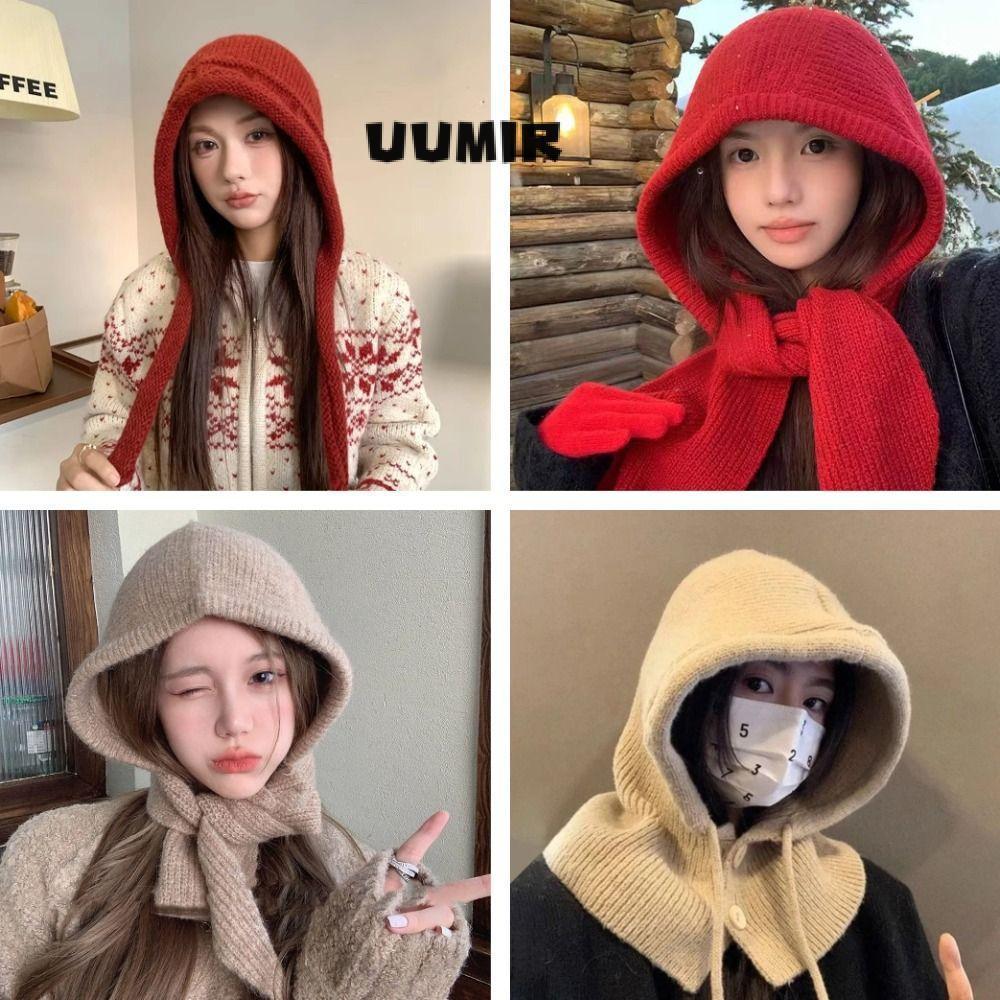 Uumir หมวกฤดูหนาว, หมวกถักหนาน่ารัก, หมวกป้องกันหูอุ่นแฟชั่น Neckerchief สําหรับผู้หญิง