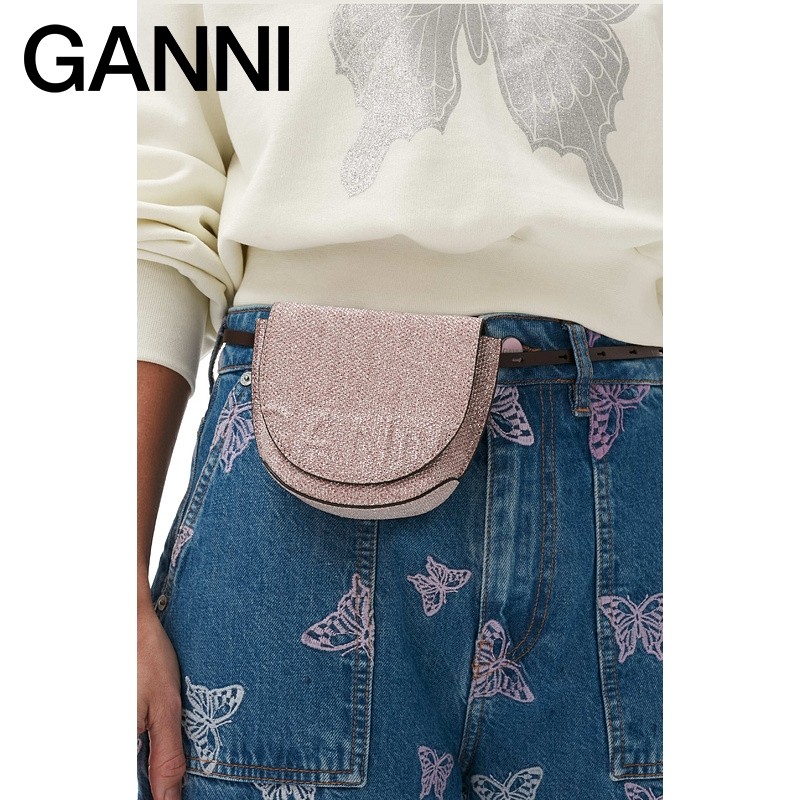 [Double 12 Carnival] Ganni Ladies New Style Lavender Saddle Bag Shoulder Bag Crossbody Bag A4606428