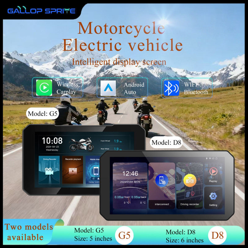 Gallop Sprite 5/6 นิ้ว Carplay รถจักรยานยนต์ DVR นําทาง GPS ไร้สาย Android Auto แบบพกพาจอแสดงผล Moto