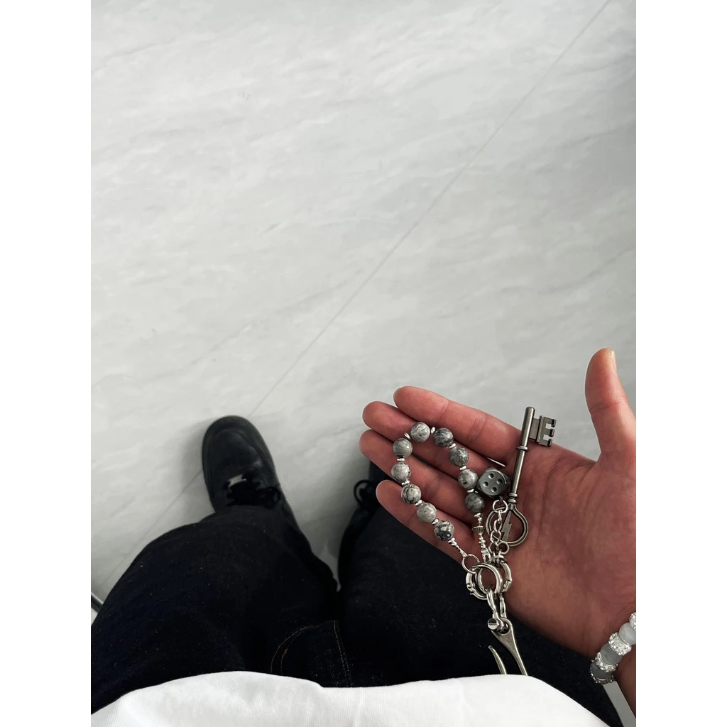 Creative Map Stone Hand-Made Beaded Key Chain Retro Fashion cleanfit Design Feeling Wear Single Product thumbnail 6