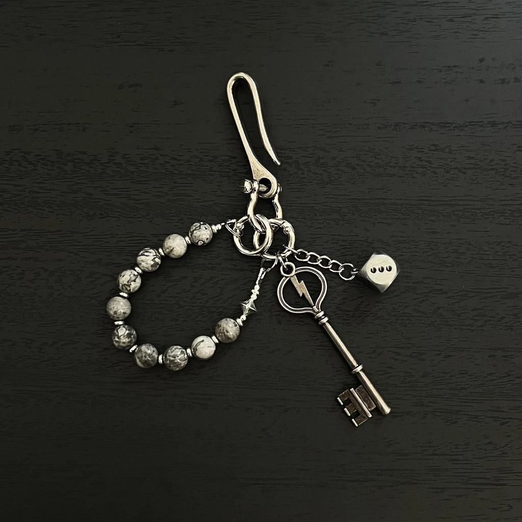 Creative Map Stone Hand-Made Beaded Key Chain Retro Fashion cleanfit Design Feeling Wear Single Product thumbnail 7