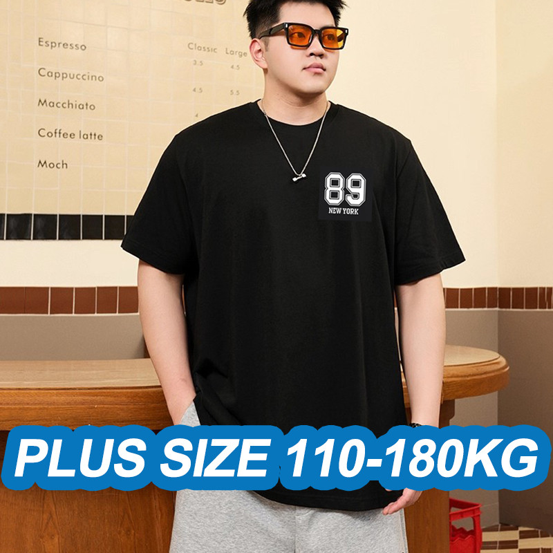 เสื้อยืดไซส์ใหญ่สำหรับผู้ชาย แขนสั้น ผ้าฝ้ายคุณภาพดี สีดำ คอเสื้อขนาดใหญ่ เหมาะสำหรับสวมใส่ในฤดูร้อน
