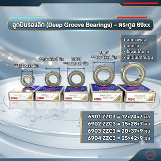 ปลายทาง 6901 6902 6903 6904 6905 ZZC3ตลับลูกปืนเม็ดกลมร่องลึก ฝาเหล็ก 2 ข้าง รองรับรอบจัด , NSK