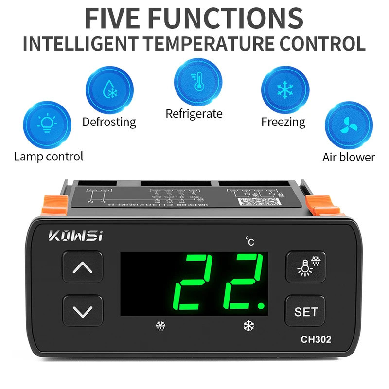 เครื่องควบคุมอุณหภูมิแบบดิจิตอล Thermoregulator ตู้เย็นสัญญาณเตือนการละลายน้ําแข็งการควบคุมความร้อนด
