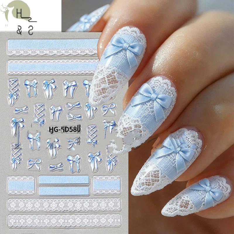 [H&S] 5D ลูกไม้บัลเล่ต์โบว์นูนเล็บ Stiers Self กาวเล็บ Decals Nail Art Design Supplies {th}