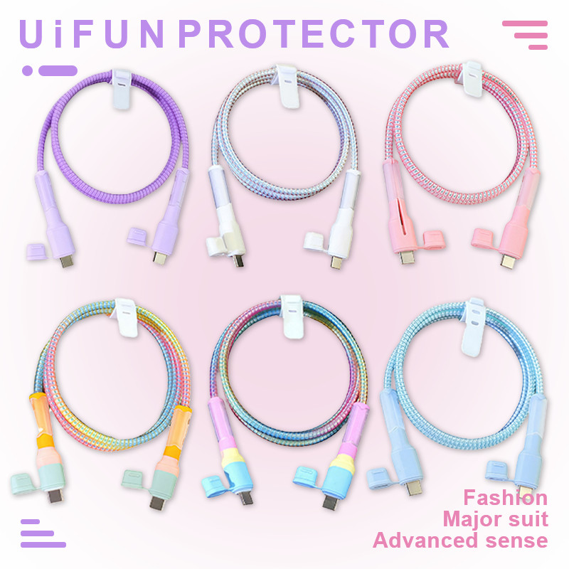Universal Pure Rainbow สีตัวป้องกันสายชาร์จสําหรับ USB สายชาร์จสาย Apple Type-C Data Line ฝาครอบป้องกันกรณี