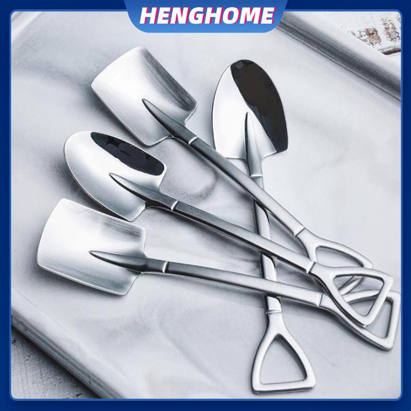 HENGHOME 4 ชิ้น/เซ็ตสแตนเลส Retro Shovel ไอศกรีมช้อนกาแฟ Creative Tea-spoon HENGHOME