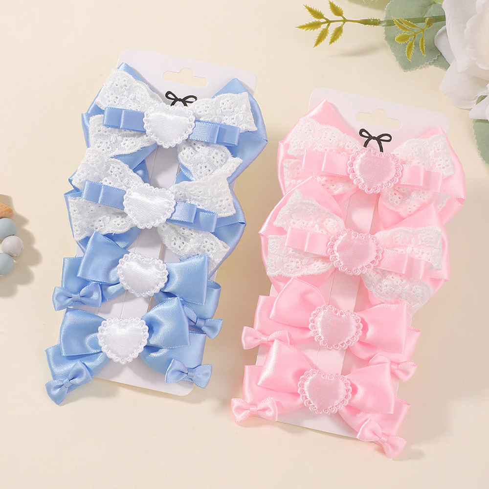 2 ชิ้นสาวพิมพ์เย็บปักถักร้อยผม Bows คลิปผ้าฝ้ายสด Hairgrips Headwear เด็กอุปกรณ์เสริมผมคลิปผมชุด