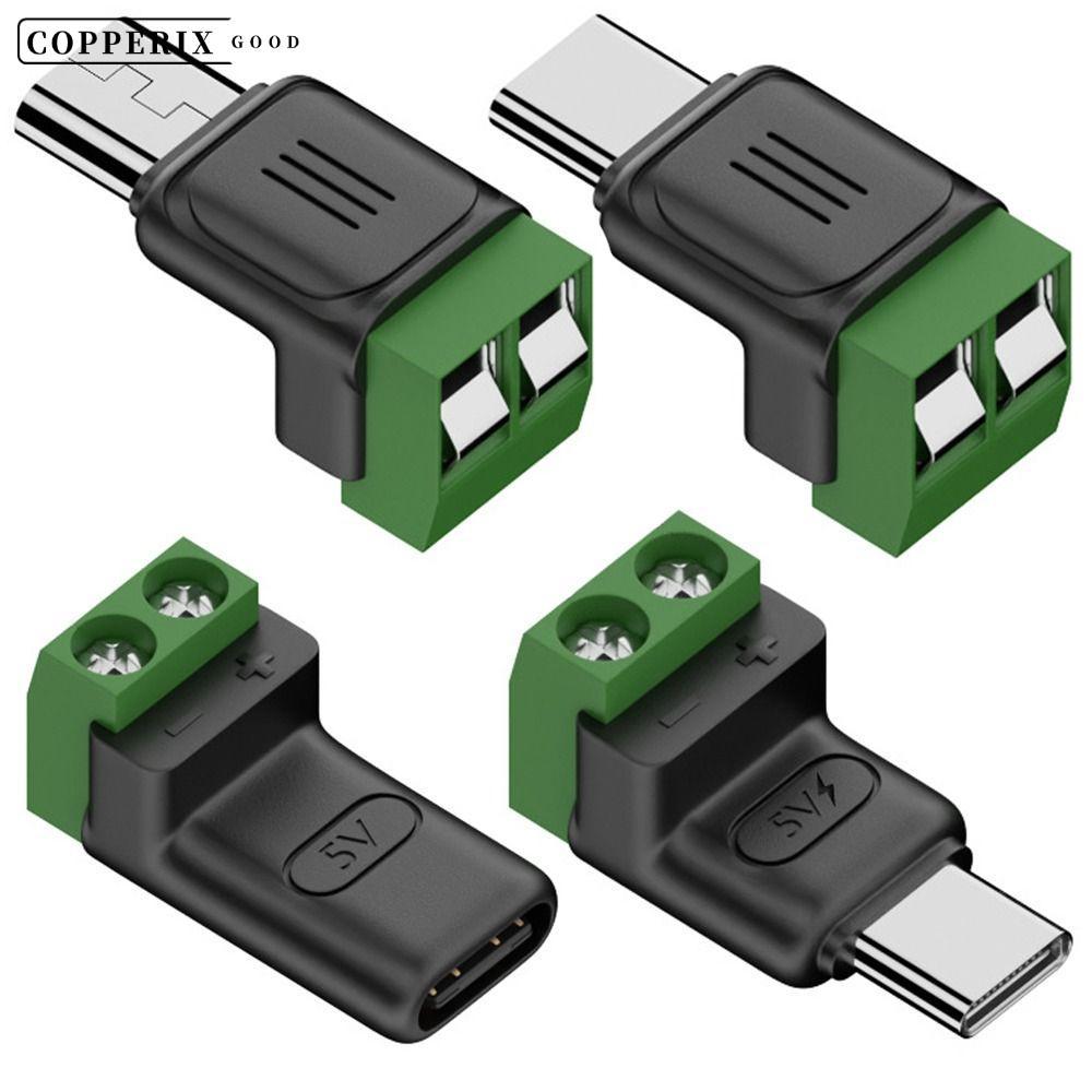 COPPERIX อะแดปเตอร์เทอร์มินัล USB C ถึง 2Pin, Type-C ถึง 2 ขา 5V Crimp Terminal Block, Professional ไม่สามารถถ่ายโอนข้อมูลชาร์จแปลงสีเขียวปลั๊กชาร์จแล็ปท็อปโทรศัพท์