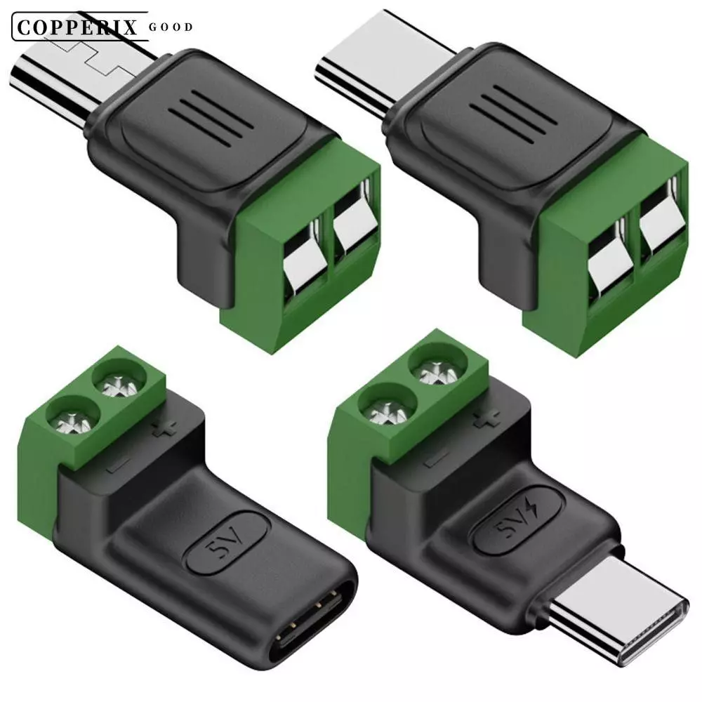 COPPERIX อะแดปเตอร์เทอร์มินัล USB C ถึง 2Pin, Type-C ถึง 2 ขา 5V Crimp Terminal Block, Professional ไม่สามารถถ่ายโอนข้อมูลชาร์จแปลงสีเขียวปลั๊กชาร์จแล็ปท็อปโทรศัพท์