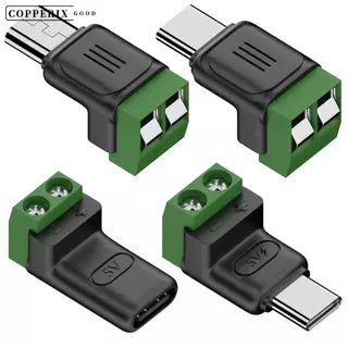 COPPERIX อะแดปเตอร์เทอร์มินัล USB C ถึง 2Pin, Type-C ถึง 2 ขา 5V Crimp Terminal Block, Professional ไม่สามารถถ่ายโอนข้อมูลชาร์จแปลงสีเขียวปลั๊กชาร์จแล็ปท็อปโทรศัพท์