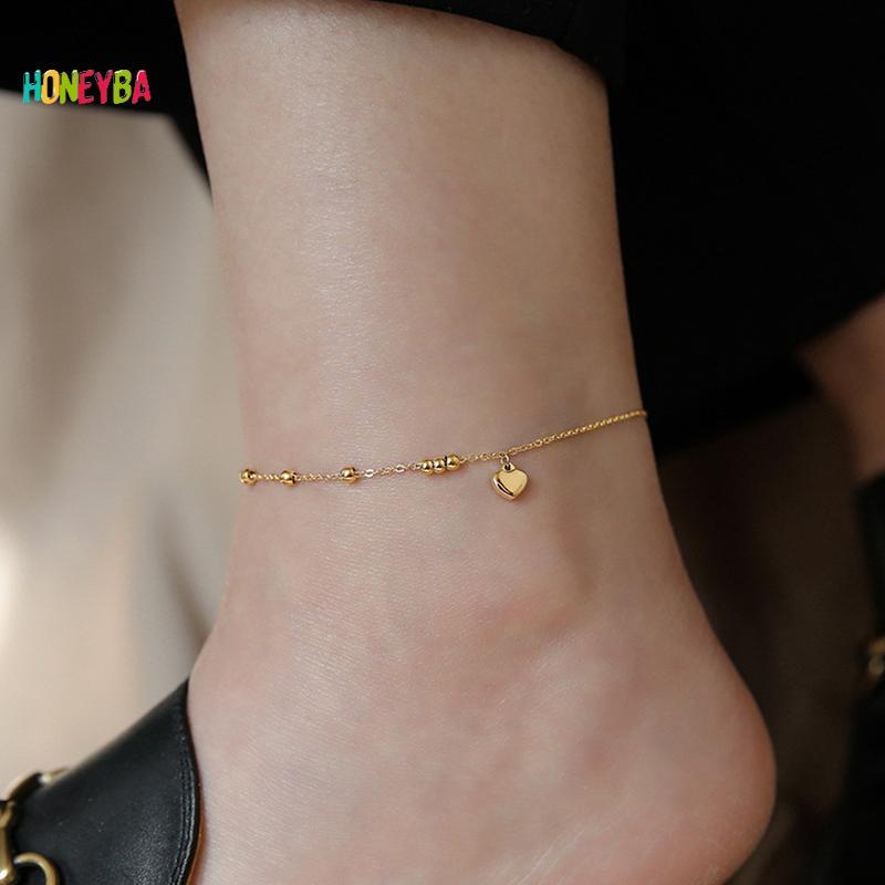 <Honeyba> Simple Titanium Steel Anklet Womens Advanced Anklet Fashion Love Anklet Accessories Gift N