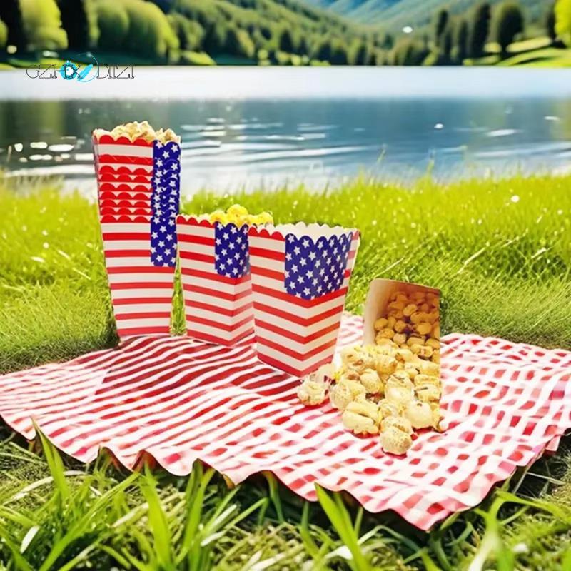 Gzhxdiizi24pcs วันประกาศอิสรภาพคุกกี้กระเป๋า Candy Treat กระเป๋า American Flag Star Stripe Buffet ถุ