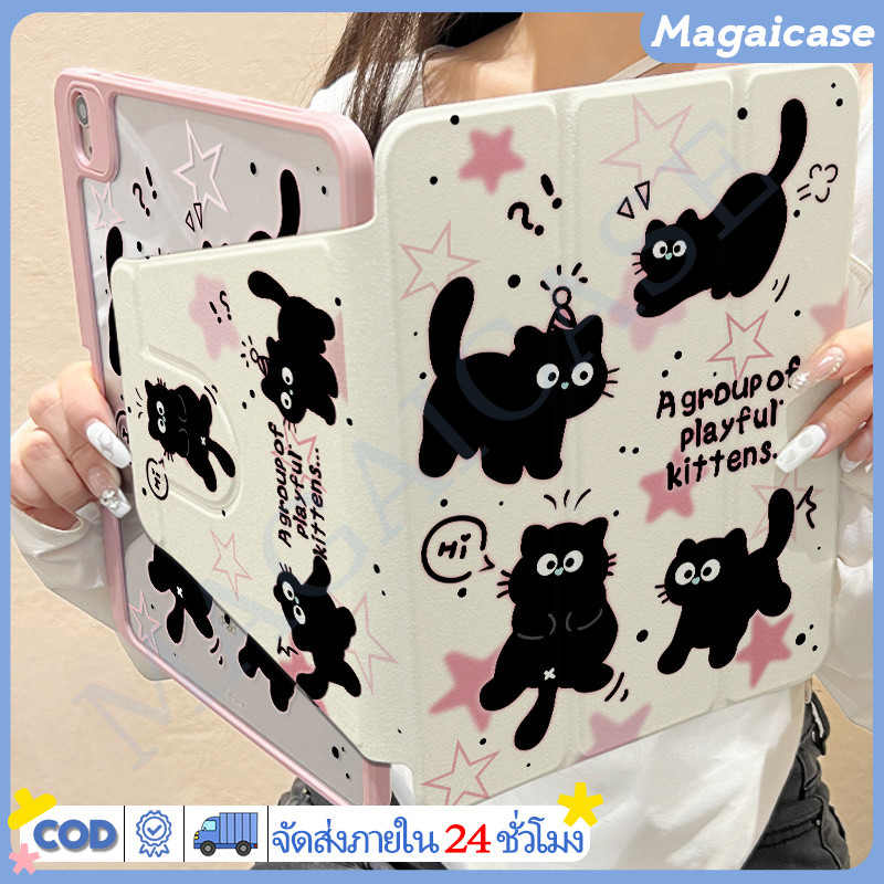 💥พร้อมส่ง💥เคส iPad หมุนได้ 360 องศา ใช้ได้กับ iPad รุ่นที่ 10, 11, 9/8/7, Air11/Air45/6/Pro11 ลายแมวดำ