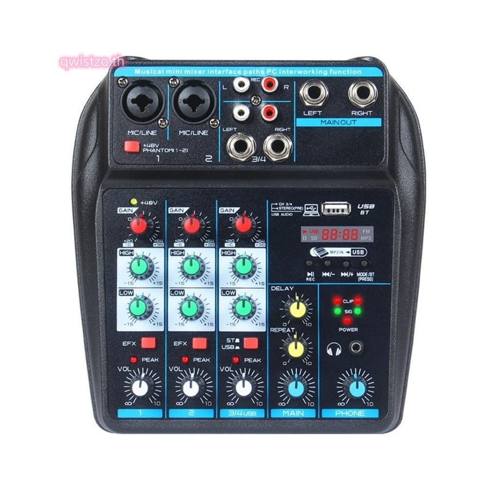 QWISTZO Audio Mixer, พร้อม 48V Phantom Power Monitor ระบบคาราโอเกะ DJ Console Mixer, Bluetooth 4 Cha