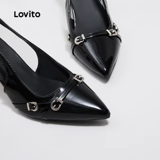Lovito รองเท้าส้นสูงแบบเรียบหรูสำหรับใส่ทำงาน สไตล์เกาหลี ปลายแหลม สีเงิน สวยงามมาก เหมาะสำหรับงานปาร์ตี้/งานแต่งงาน เข้าชุดกับกระโปรง LFA45040