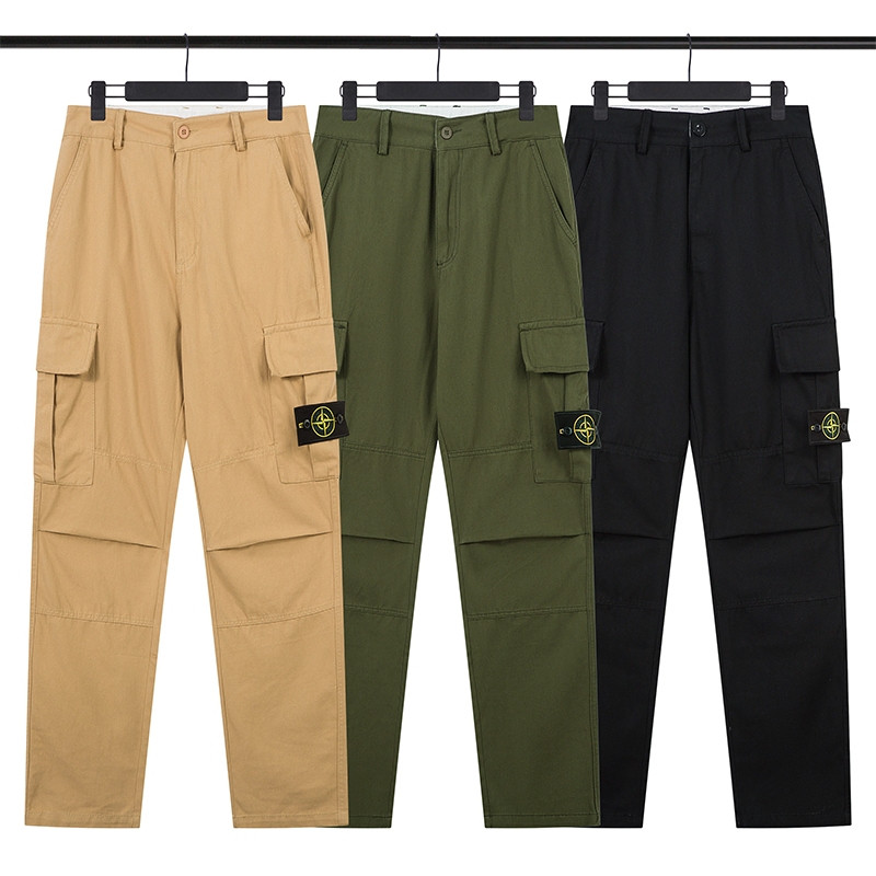 STONE ISLAND หินเกาะผู้ชายกางเกงคาร์โก้พื้นฐานหลายกระเป๋ายุทธวิธีกางเกงขายาวกลางแจ้งกางเกงลําลองทําง
