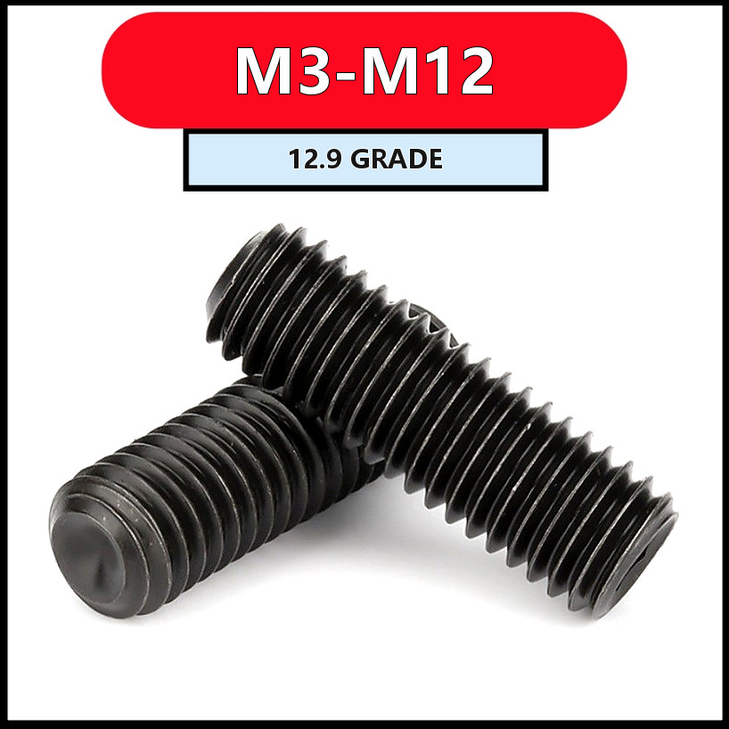 สกรูตัวหนอน เกลียวละเอียด M3-M12 เหล็กเกรด 12.9 รมดำ แข็งแรง (2-50pcs) [FKY-M1]