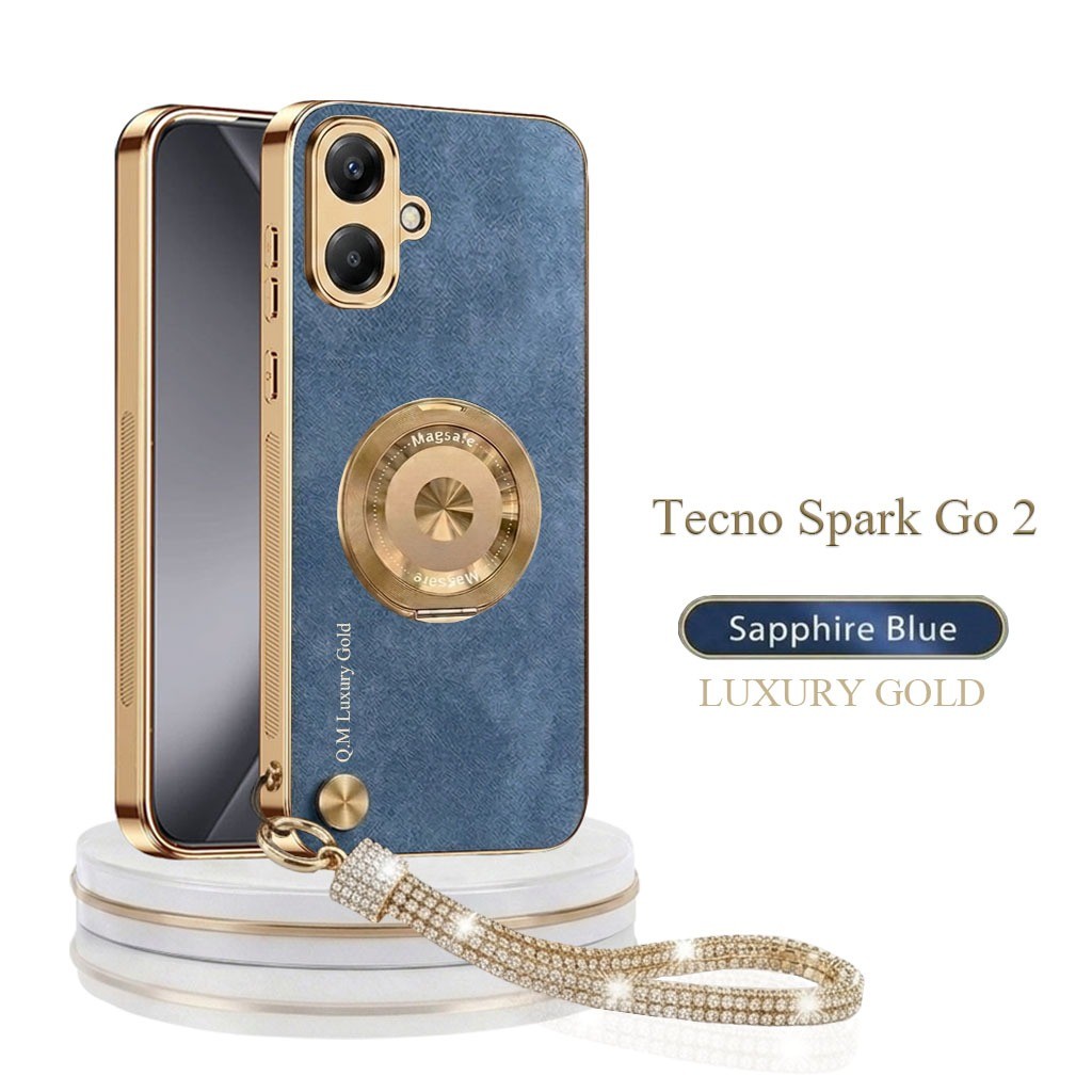เคสสําหรับ Tecno Spark Go 2 Softcase หนังหรูหราปลอกทองชุบฝาหลังแม่เหล็ก Tali Gold