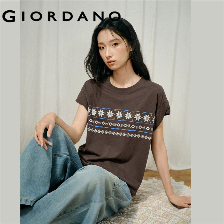 GIORDANO WOMEN Ethnic print short dolman sleeve tee 18326825