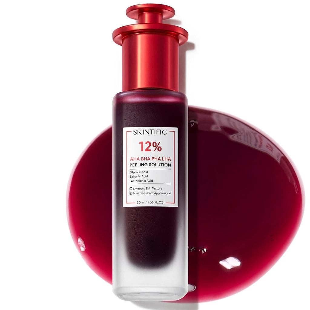 SKINTIFIC 12% AHA BHA PHA Peeling Solution, Glycolic Acid Acne Treatment for Face, Exfoliating Peeli