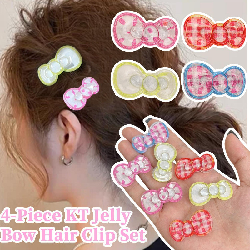 4/8 ชิ้นหวาน Y2K-Style Jelly Bowknot Hairpins - กิ๊บติดผมเรซินเรียบ - อุปกรณ์เสริมทรงผมทุกวันอเนกประ