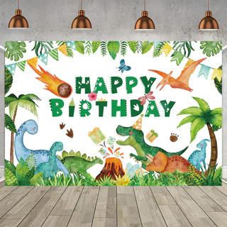 GeeParty ฉากหลังไดโนเสาร์ดาวหาง 150x100 ซม. แบนเนอร์ Happy Birthday ตกแต่งวันเกิดเด็ก ธีมไดโนเสาร์ ฉากถ่ายรูป ของตกแต่งป