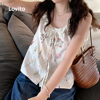 Lovito เสื้อเบลาส์ลําลองผู้หญิงน่ารักเรียบง่ายสําหรับฤดูใบไม้ผลิ/ฤดูร้อน เกาหลี อินเทรนด์ LK5AD700