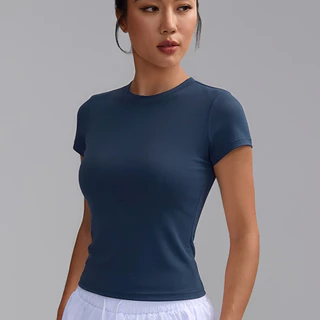 【Yogaheal】(ไม่มีเบาะ) กีฬาผู้หญิงยืดหยุ่นสูงแห้งเร็วเสื้อยืดยิมวิ่ง