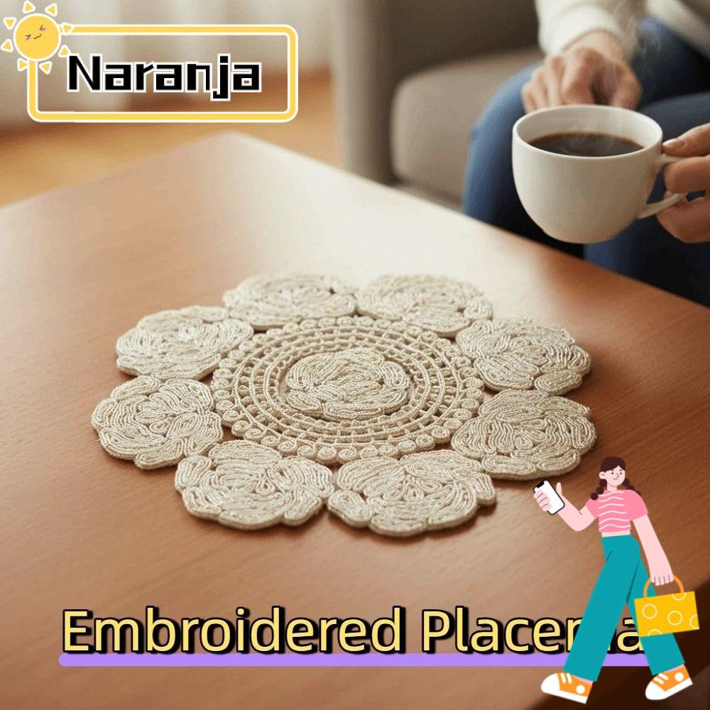 NARANJA Lace Table Mat, 30x30cm Hollow ปัก Placemat, Table Accessories Reusable Cup Coaster ถ้วยชา