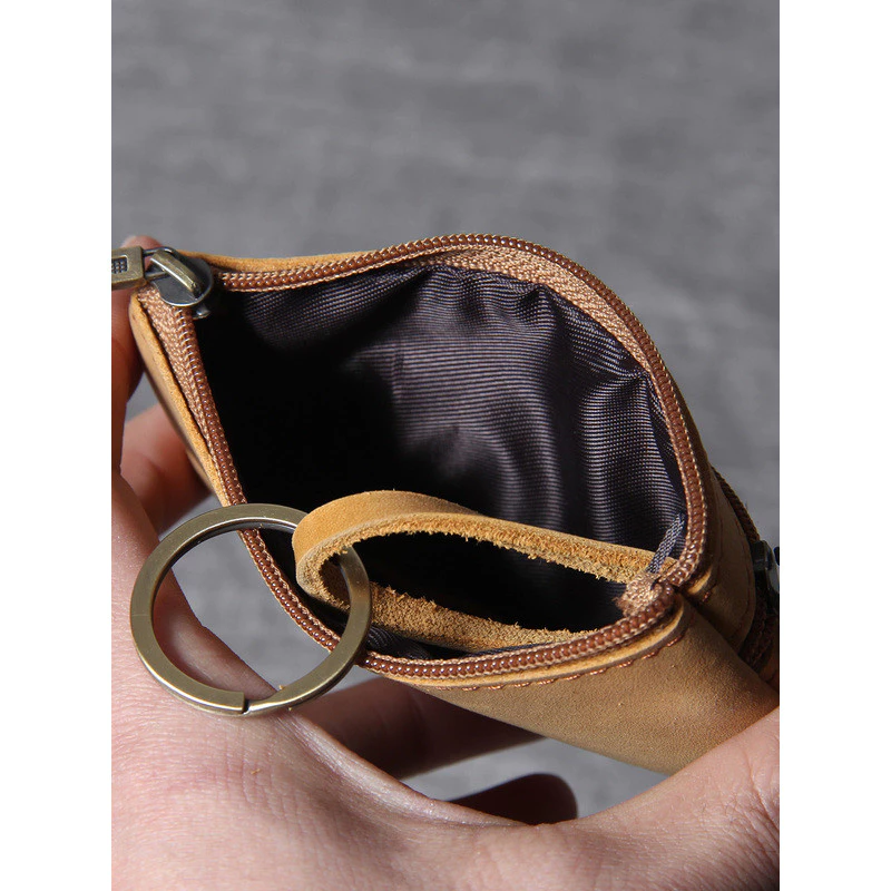 First Layer Cowhide Mini Card Holder กระเป๋าใส่เหรียญขนาดเล็กผู้ชายผู้หญิง Retro Handmade Original Ultra-Thin Leather Drivers License Key Case thumbnail 4