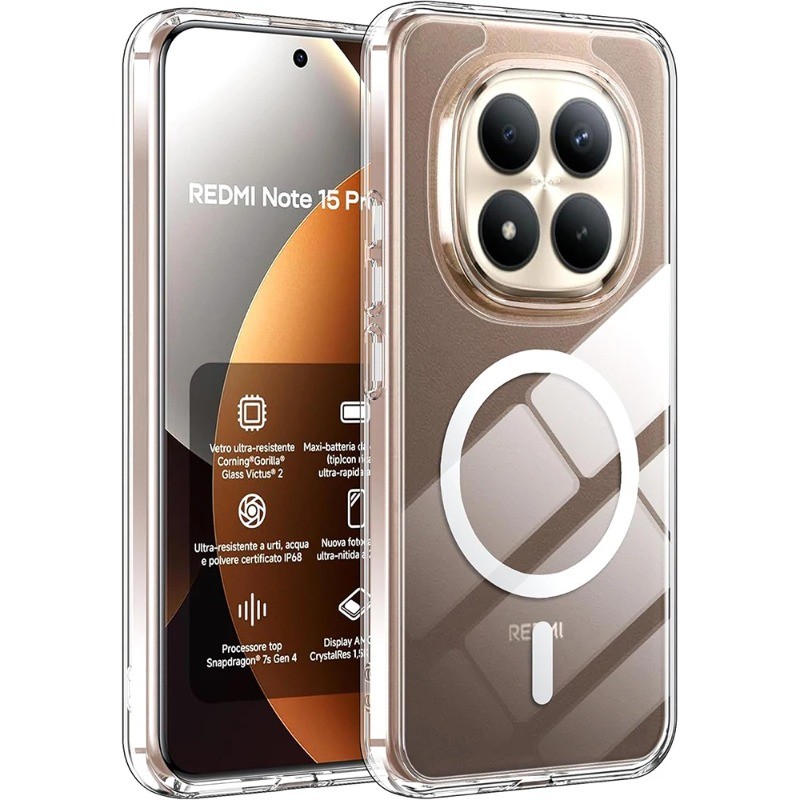 สําหรับ Xiaomi Redmi Note 15 14 13 Pro Plus 15 Pro+ 14S หรูหราโปร่งใสแม่เหล็กโทรศัพท์กรณีคริสตัลกันกระแทกฮาร์ดซิลิโคนปก