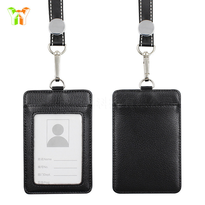 หนัง PU Work Permit Card Holder Leather Event Listing Work Tag Sling Card Holder CNQT