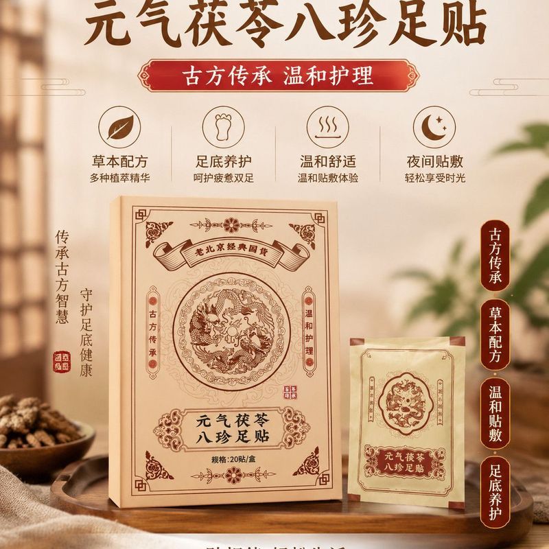 北京元' 气八贴草本睡艾脚底温艾草底Yuanqi Fuling แผ่นแปะเท้าแปดสมบัติสําหรับการกําจัดความชื้นและล้างพิษแผ่นแปะเท้าสํา