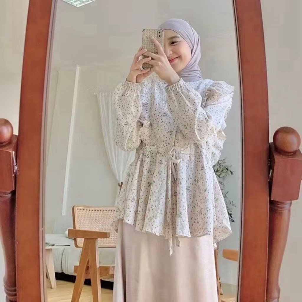 KIYOMI เสื้อเบลาส์ลายดอกไม้แขนยาวเกาหลี