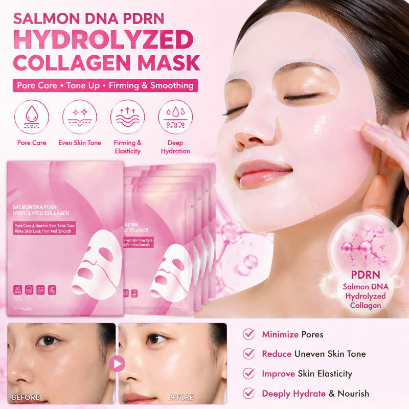 มาส์กหน้า Salmon DNA & PDRN, แผ่นคอลลาเจนไฮโดรไลซ์สําหรับดูแลรูขุมขนและกระชับผิว