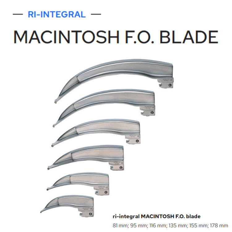 Riester ri-integral Fibre Optic (F.O.) Laryngoscopes. Blade (เฉพาะเบลด Fiber Optic .แบบหุ้มท่อนำแสง)