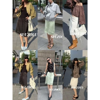❤ 🧵 🇰🇷 SU513 Lace-Trimmed Satin Midi Skirt กระโปรงผ้าซาตินเนื้อนุ่มละเอียด แฟชั่นเกาหลี TAG MM Fish 🧡