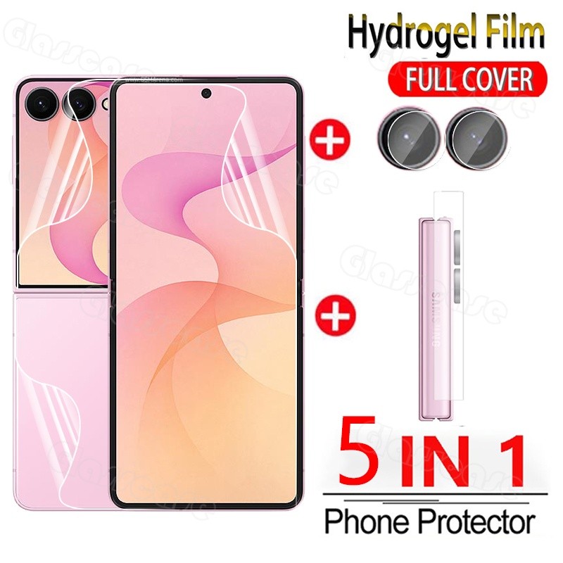 5 in 1 Hydrogel ป้องกันฟิล์มสําหรับ Samsung Galaxy Z Flip 8 7 FE 7FE Flip8 Flip7FE ZFlip8 GalaxyZFlip8 ด้านหน้าหน้าจอป้องกันฟิล์มไม่แก้วกล้องป้องกันฟิล์ม