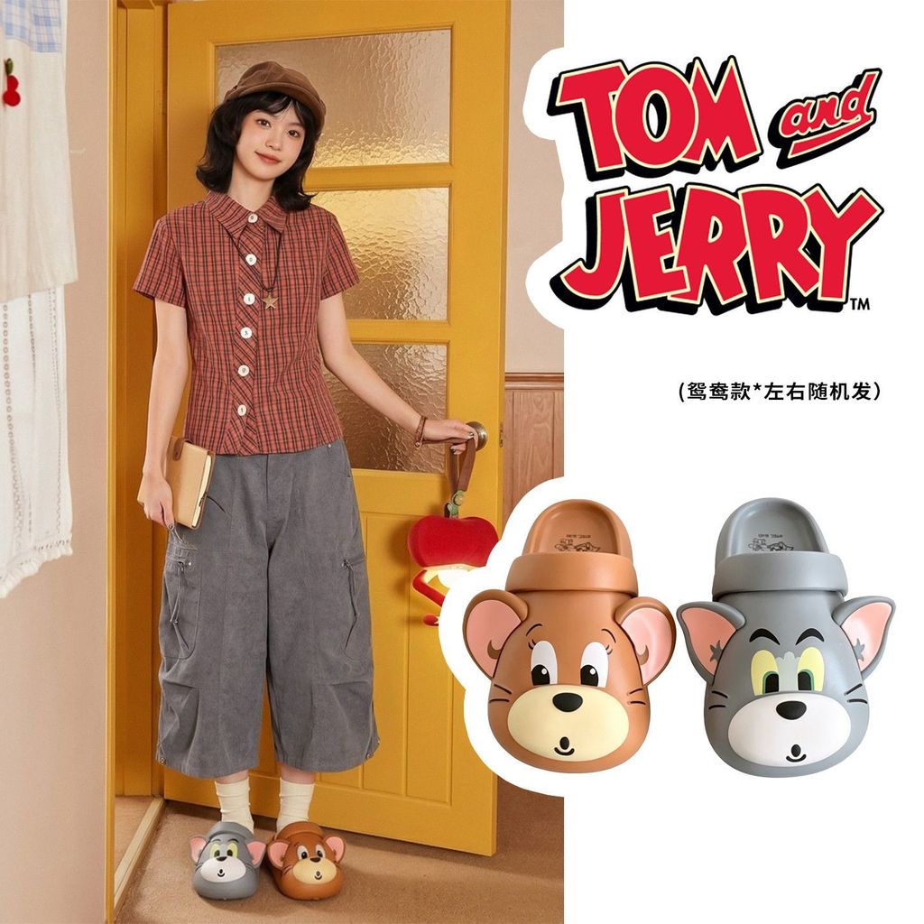 รองเท้าแตะ สำหรับผู้ชายและผู้หญิง ตอนฤดูร้อน ลายการ์ตูน Tom & Jerry รองรับโค้งเท้า รองรับโค้งเท้า