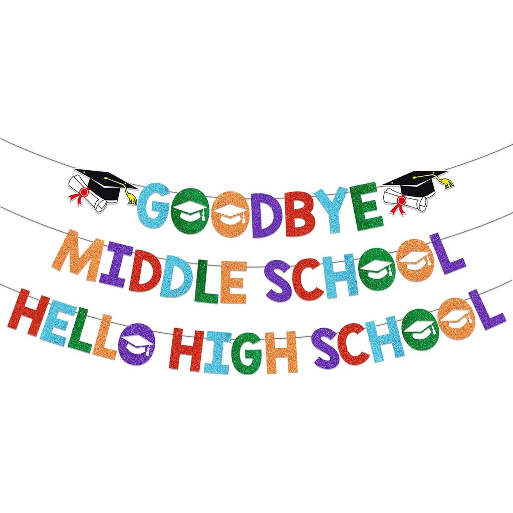 Goodbye Middle Hello High School Banner 8th Grade Graduation Decoration แบนเนอร์ระดับ 2026 สําหรับ 8