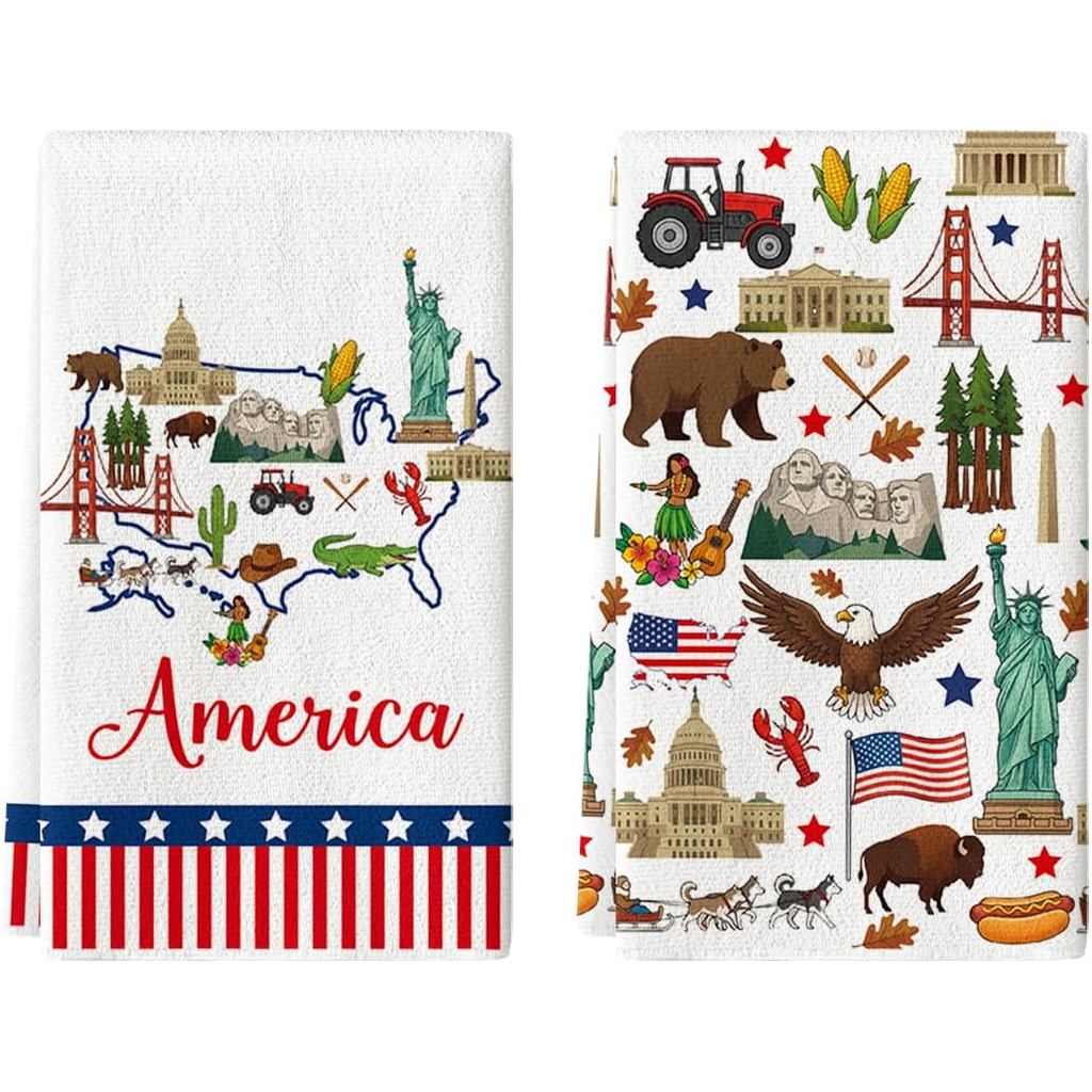 Artoid Mode Stripes Star America Theme 4th of July ผ้าขนหนูจาน, 18x26 นิ้วตกแต่งวันประกาศอิสรภาพชุดท