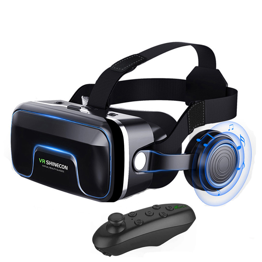 Shinecon VR แว่นตา Viar 3D Virtual Reality ชุดหูฟังหมวกนิรภัยแว่นตาเลนส์สมาร์ทโฟนสมาร์ทโทรศัพท์มือถือเกมรีโมทคอนโทรลภาพยนตร์เกมหูฟัง Realidade