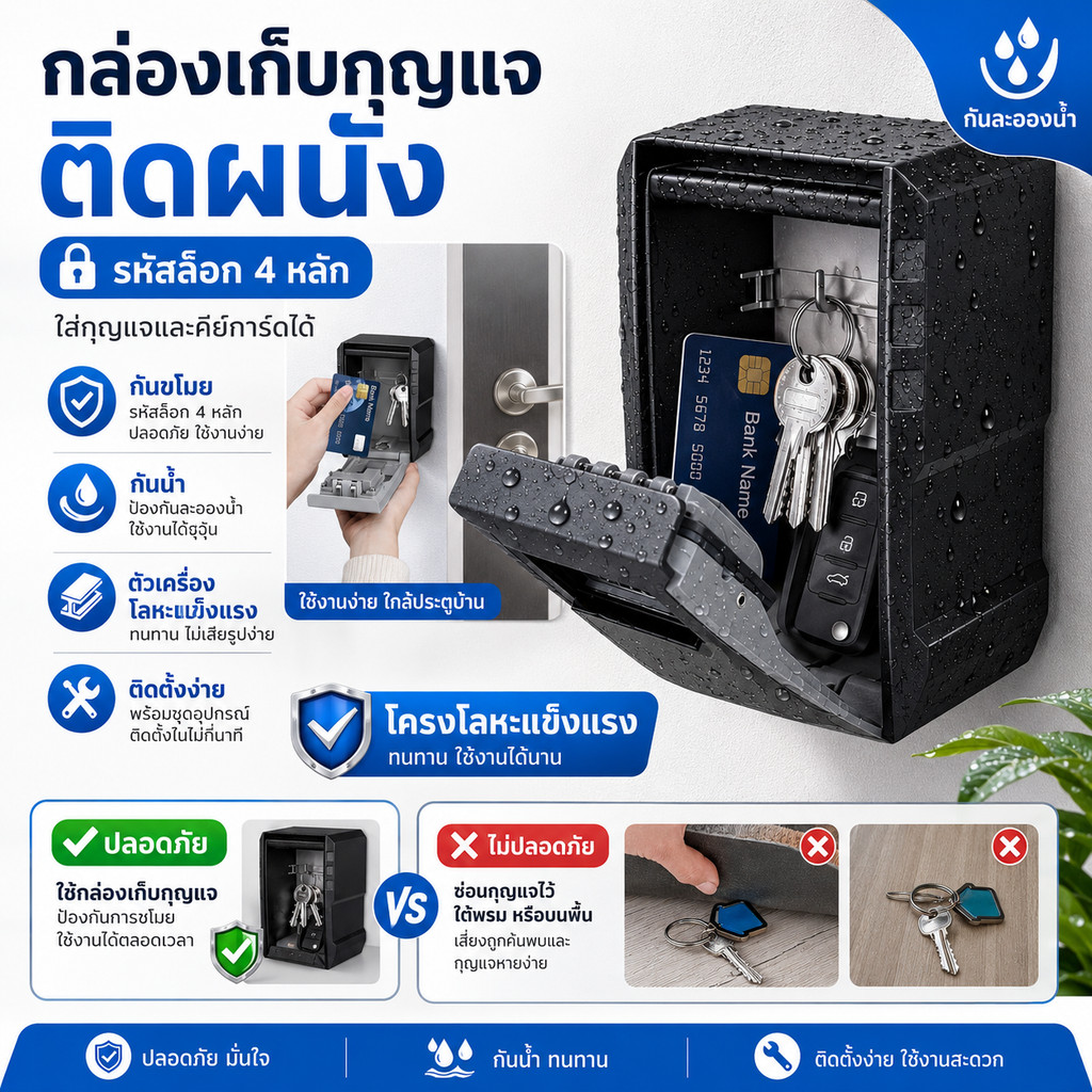 CODกล่องเก็บกุญเเจ ติดผนัง ารผลิตโลหะทั้งหมด กล่องล็อคกุญแจ รหัสผ่านล็อค ตู้เก็บกุญแจ ที่เก็บกุญแจ Key Box
