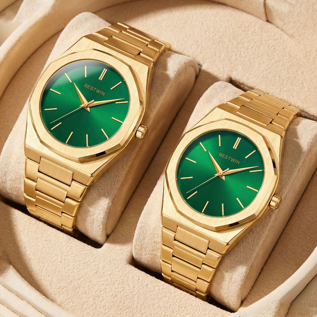 Simple Classic Blue Green Couple Watch BESTWIN Casual Fashion Mens Watch Couple Quartz Ladies Watch