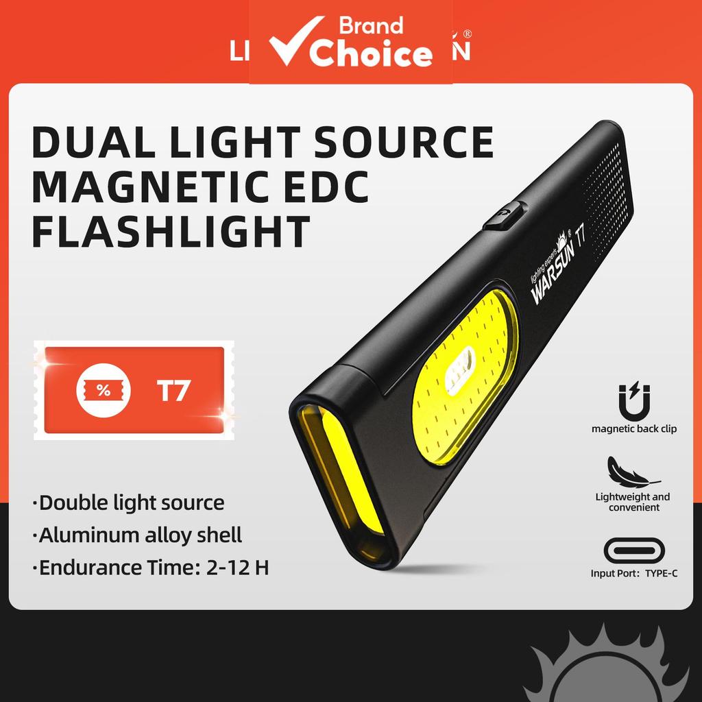 ไฟฉาย LED ขนาดเล็ก WARSUN T7 PRO EDC แบบ COB ชาร์จไฟได้ สําหรับใช้งานกลางแจ้งและตั้งแคมป์