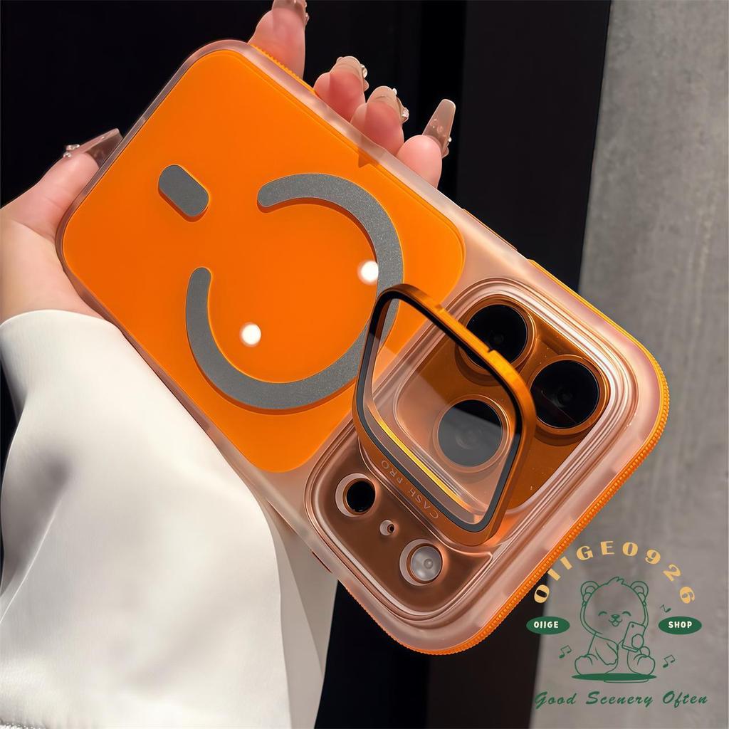 Anti-fall matte lens Bracketเคสโทรศัพท์แม่เหล็กIphone17 Pro Max 16 15 14 13ปลอกสําหรับเคสIPhoneซิลิโคนSoft Shell TPU + PCกันกระแทก