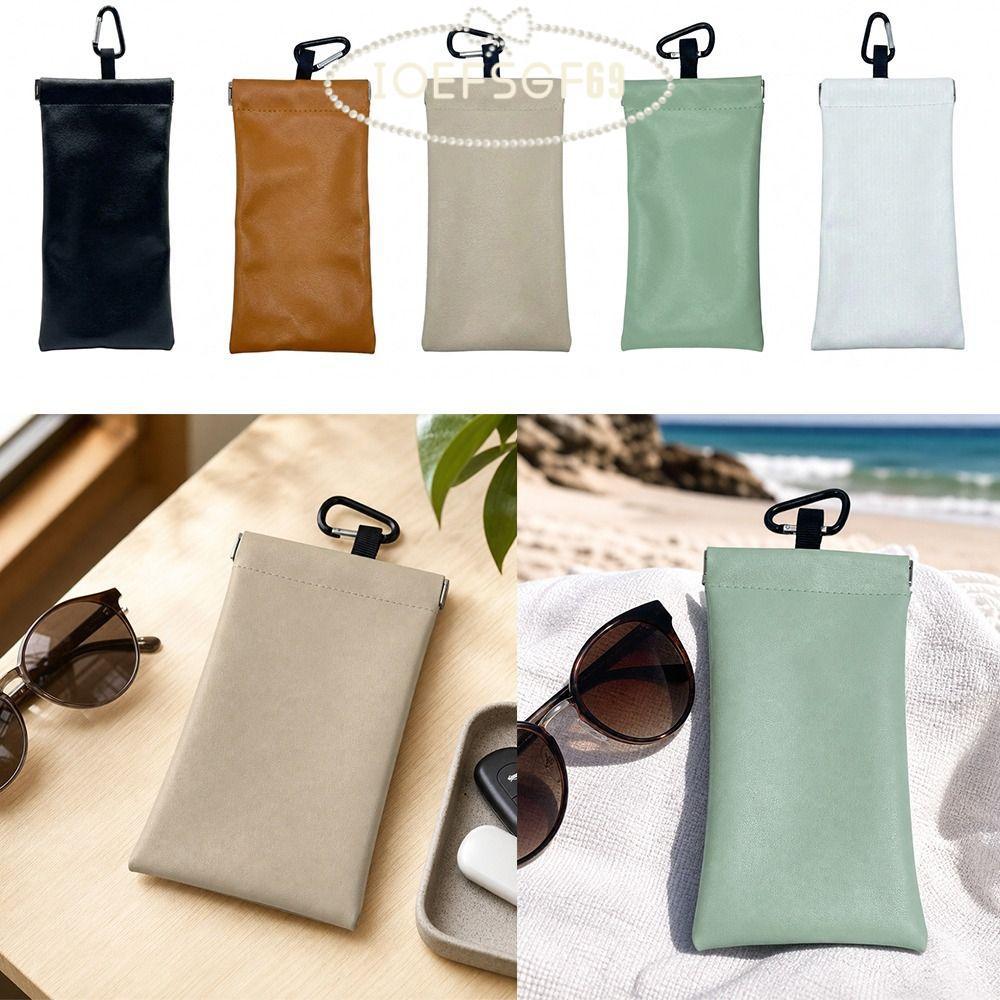 IOEFSGF69 Auto Close Glasses Bag, Spring Auto-closed PU Leather Glasses Bag, Korean Style Portable S
